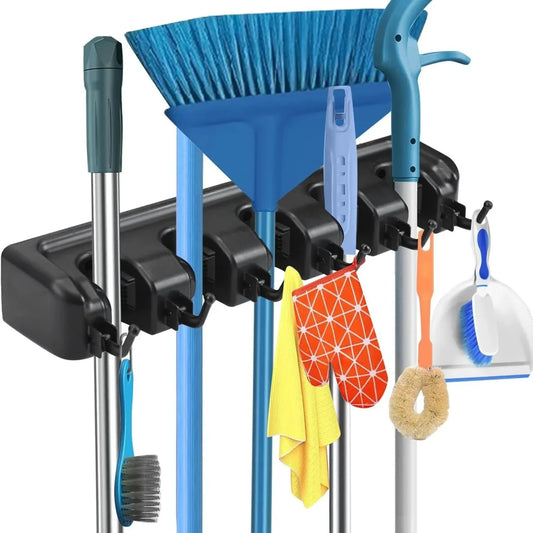 Wall Mounted Plastic Mop Broom Holder with 3/4/5 Positions