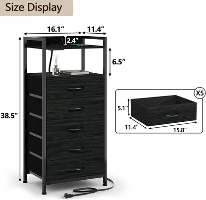 5 Drawer Dresser with Led Light and Charging Station