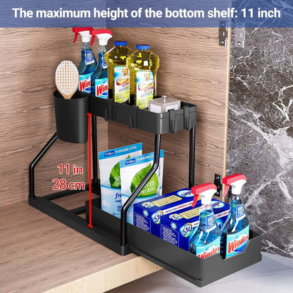 2 Layer Kitchen Under Sink Organizer With Pull Out Drawer