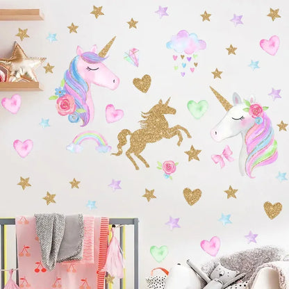 Cartoon Unicorn Horse Star Heart Wall Stickers