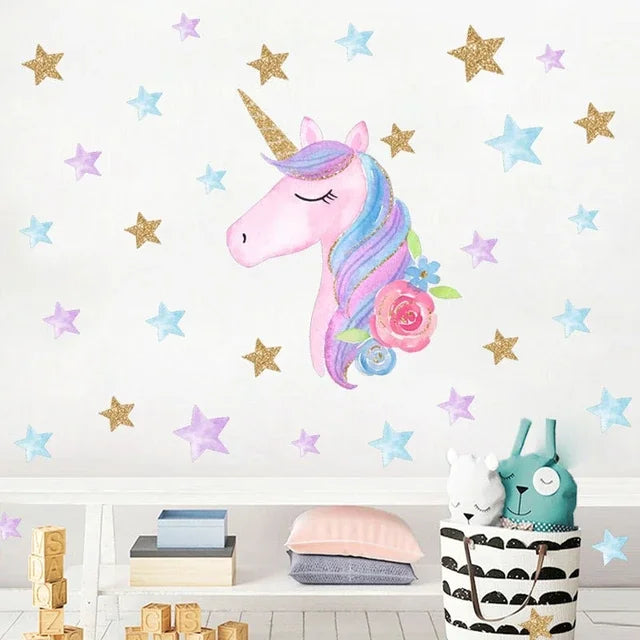 Cartoon Unicorn Horse Star Heart Wall Stickers