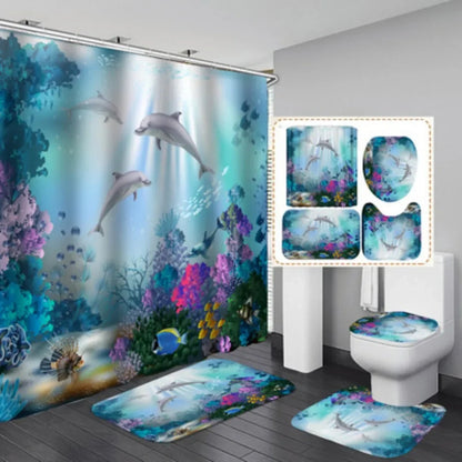 Ocean Underwater World  Dolphin Waterproof  Bathroom  Set