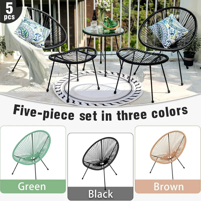 5-Piece Acapulco Chair Set With Glass Table and Footstool