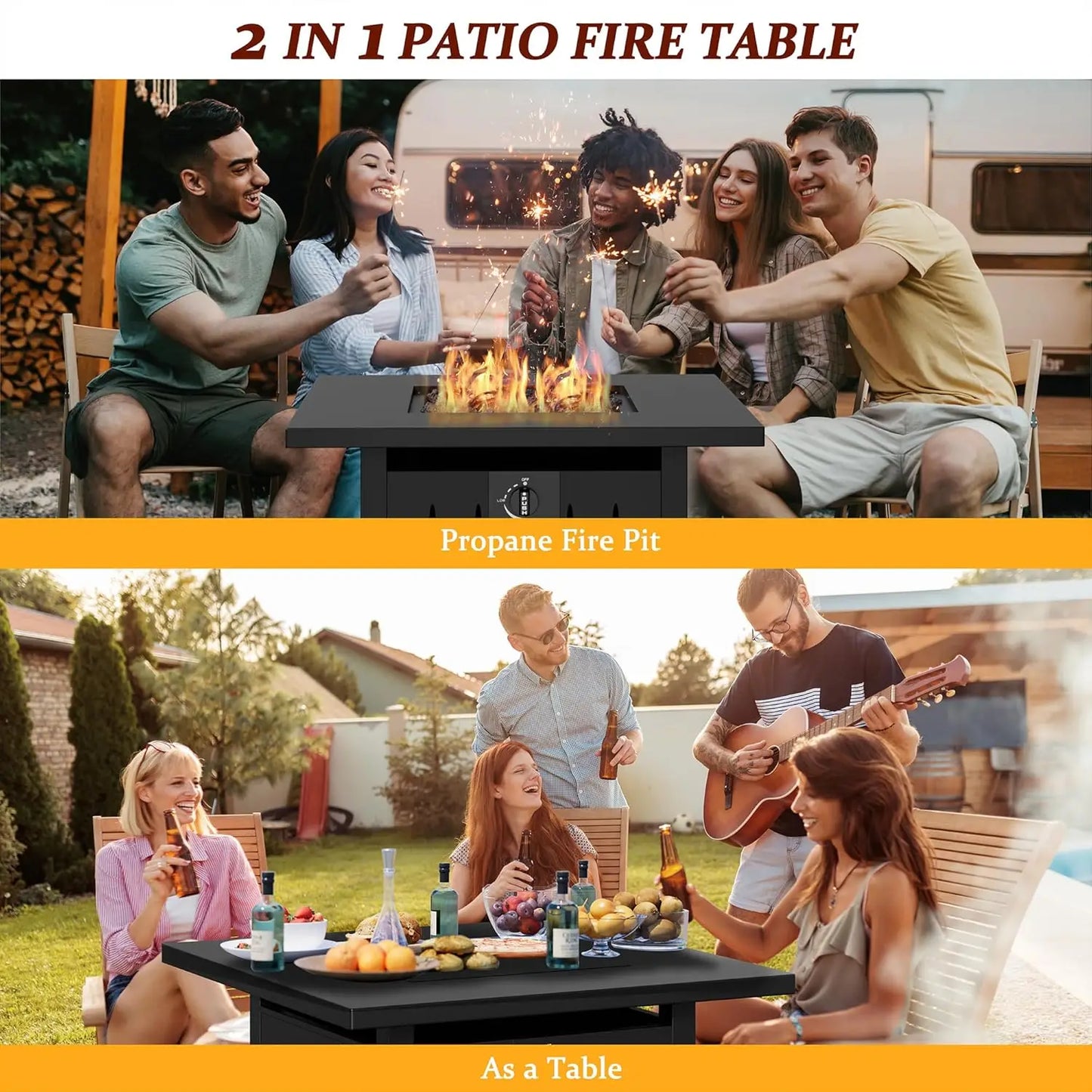 Gas Fire Pit, 50,000 BTU Steel Propane Table