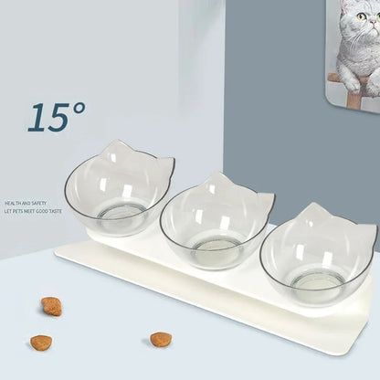 Non-Slip Triple Cat Bowl With Stand