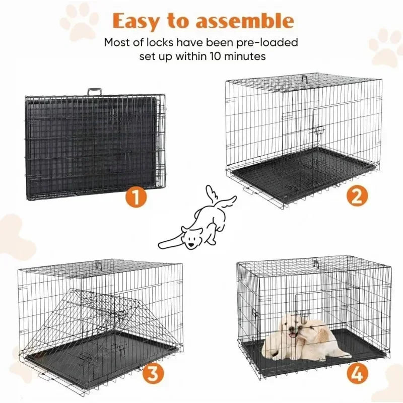 Dog Crate Kennel,  Double Door W/Divider Panel