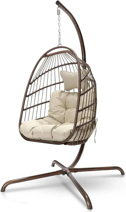 Wicker Luxury Egg Hanging Chair with Water Resistant Cushions