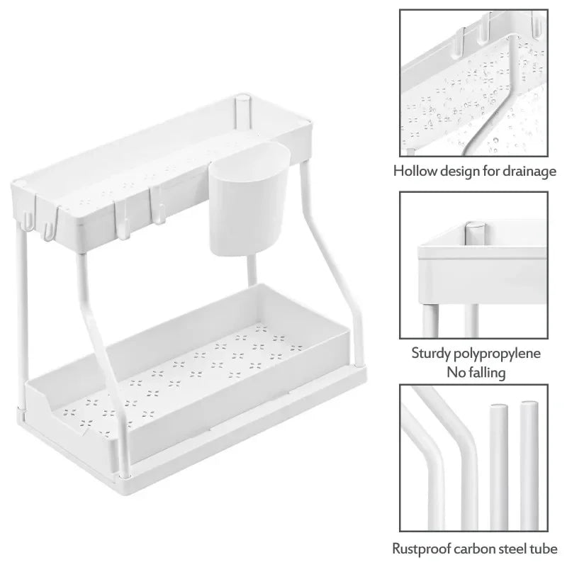 2 Layer Kitchen Under Sink Organizer With Pull Out Drawer