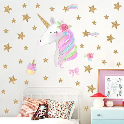 Cartoon Unicorn Horse Star Heart Wall Stickers