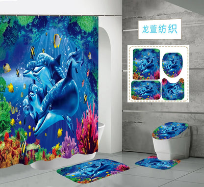 Ocean Underwater World  Dolphin Waterproof  Bathroom  Set