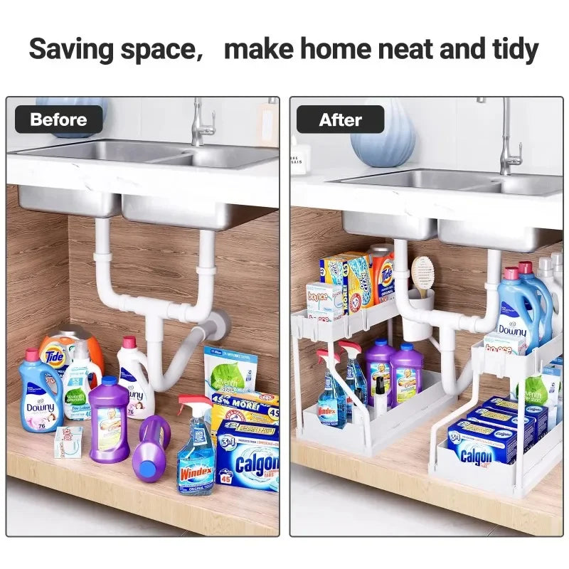 2 Layer Kitchen Under Sink Organizer With Pull Out Drawer