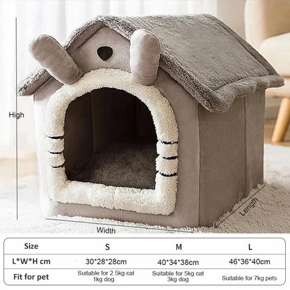 Indoor Soft Warm Pet House Bed, Removable Cushion