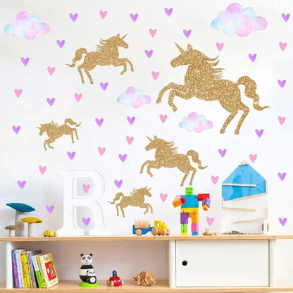 Cartoon Unicorn Horse Star Heart Wall Stickers