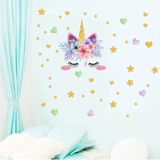 Cartoon Unicorn Horse Star Heart Wall Stickers