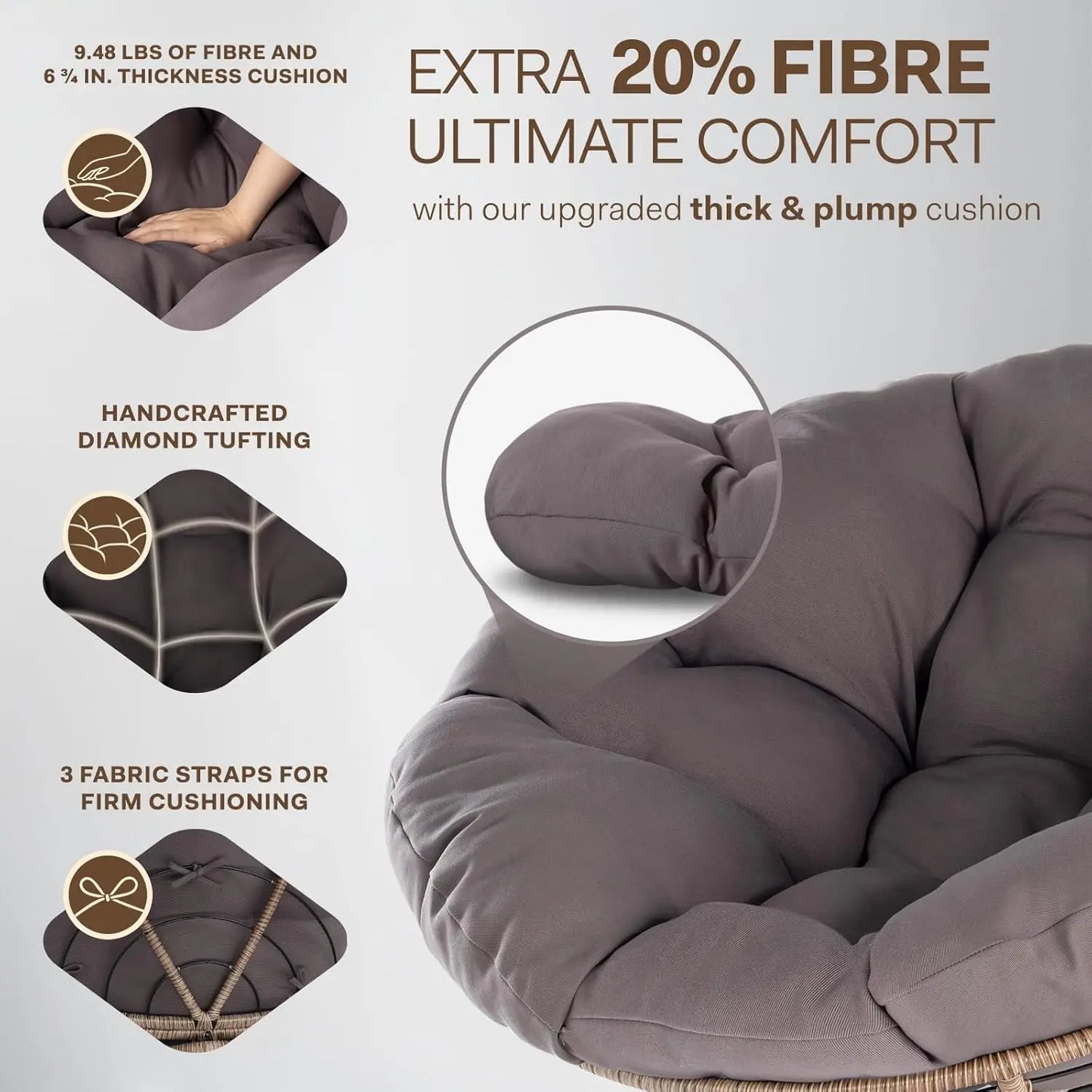 Wicker Papasan Chair with Thick Density Soft Cushion