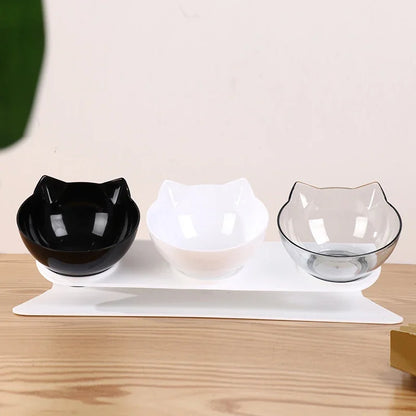 Non-Slip Triple Cat Bowl With Stand