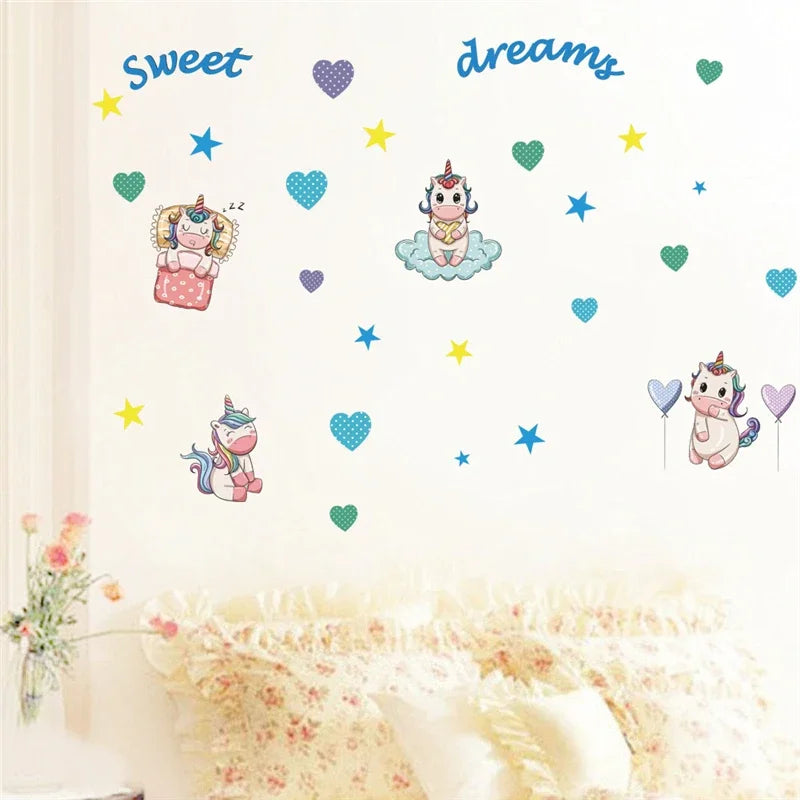 Cartoon Unicorn Horse Star Heart Wall Stickers