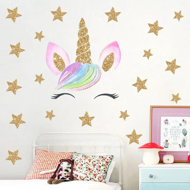 Cartoon Unicorn Horse Star Heart Wall Stickers