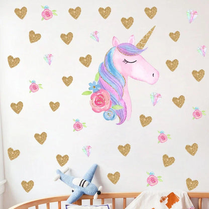 Cartoon Unicorn Horse Star Heart Wall Stickers