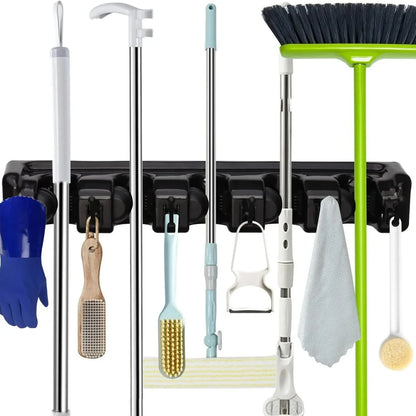 Wall Mounted Plastic Mop Broom Holder with 3/4/5 Positions