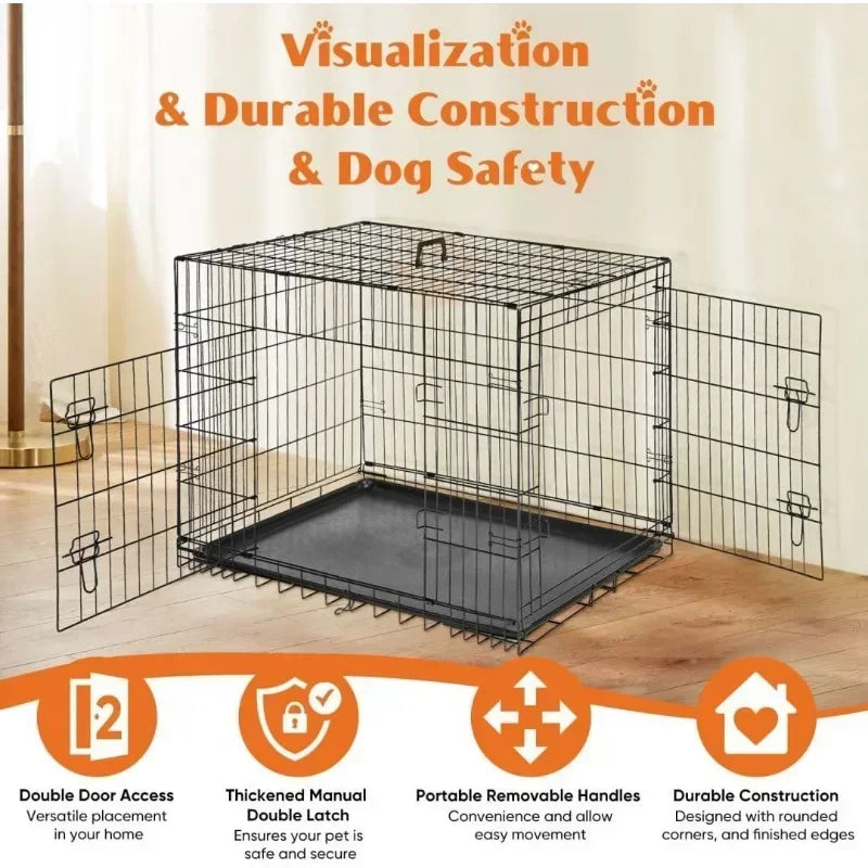 Dog Crate Kennel,  Double Door W/Divider Panel