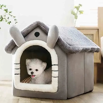 Indoor Soft Warm Pet House Bed, Removable Cushion