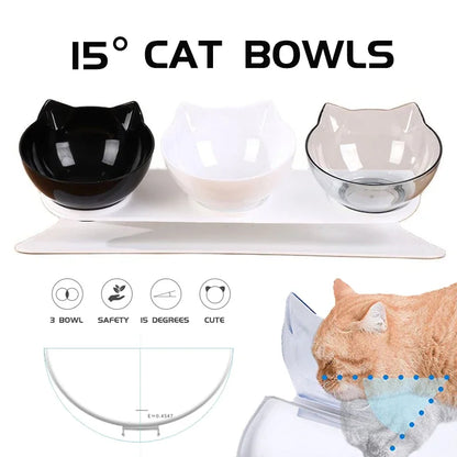 Non-Slip Triple Cat Bowl With Stand