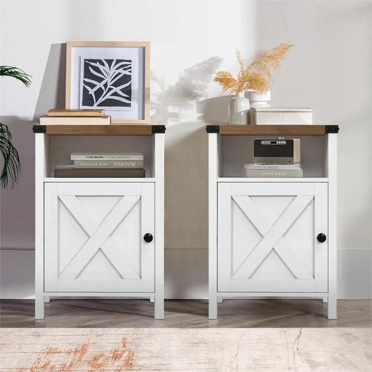 Farmhouse White End Table, Set of 2