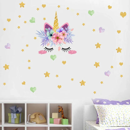 Cartoon Unicorn Horse Star Heart Wall Stickers