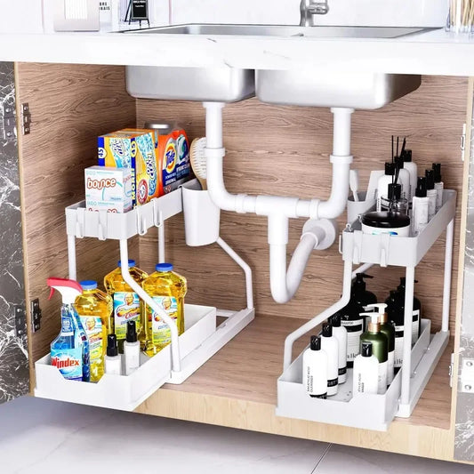 2 Layer Kitchen Under Sink Organizer With Pull Out Drawer