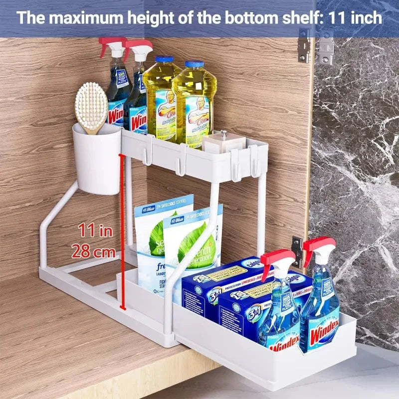 2 Layer Kitchen Under Sink Organizer With Pull Out Drawer