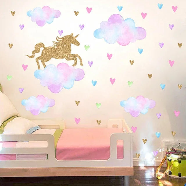 Cartoon Unicorn Horse Star Heart Wall Stickers