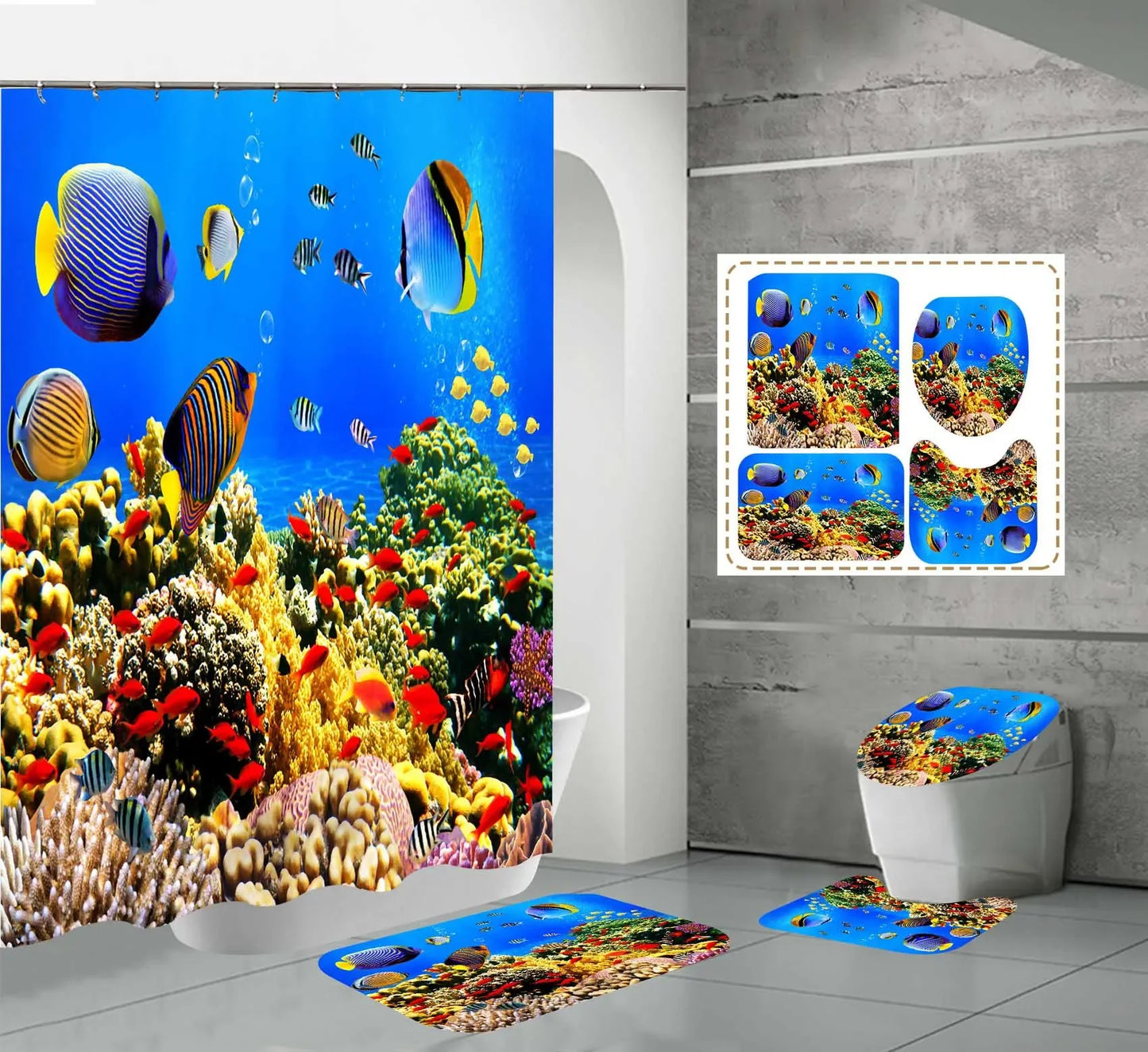 Ocean Underwater World  Dolphin Waterproof  Bathroom  Set