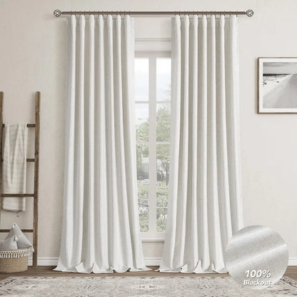 Pleated Natural Linen Black -Out Curtains 2 pcs Set