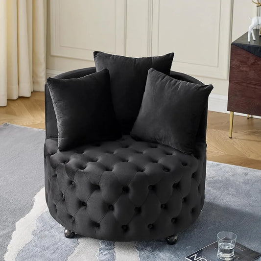 Velvet Swivel Accent Chair with 3 Pillows