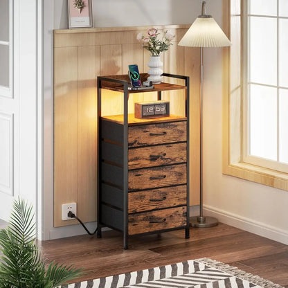 5 Drawer Dresser with Led Light and Charging Station