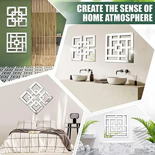 4 Pcs Square Silver Decorative Mirror Wall Decor Set